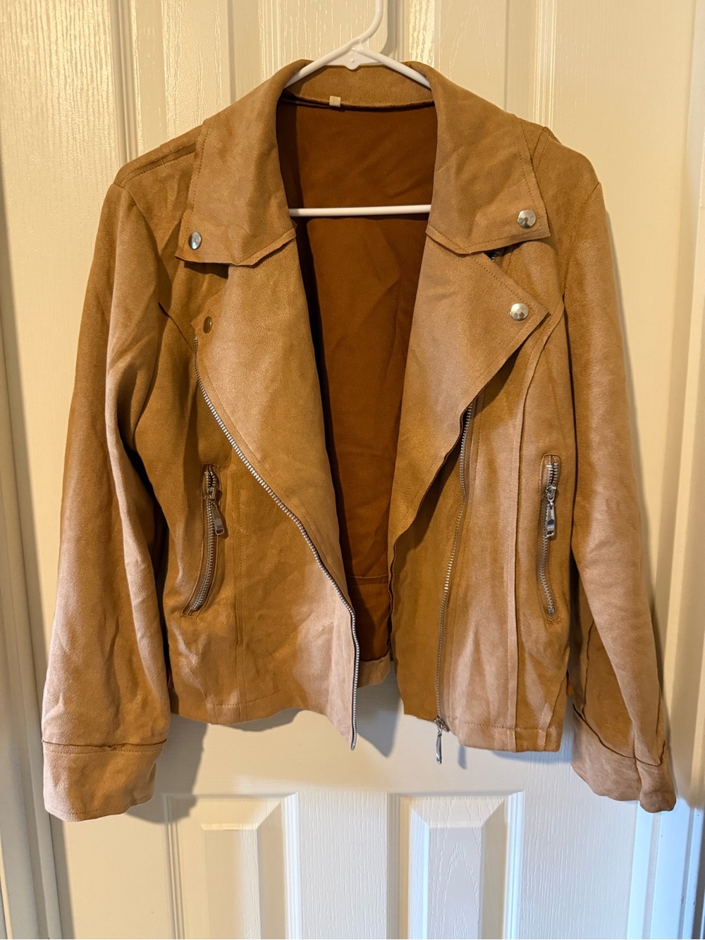 Tan Womens Faux Suede Moto Jacket
